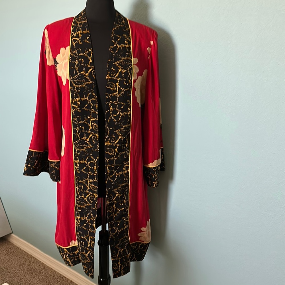 Anne namba open front cardigan/ sweater 100% silk size XL versatile, long.